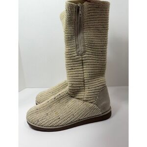 SO OATMEAL Knit Suede Zip Tall Boots Women's Size 9